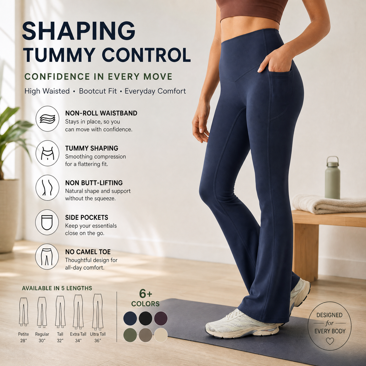 Evenora UltraSculpt High Waisted Tummy Control Pocket Shaping Yoga Bootcut Leggings